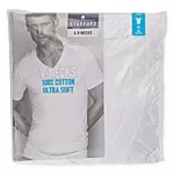 Stafford Ultra Soft Mens 4 Pack Short Sleeve V Neck T-Shirt-Big - Picture 4 of 4